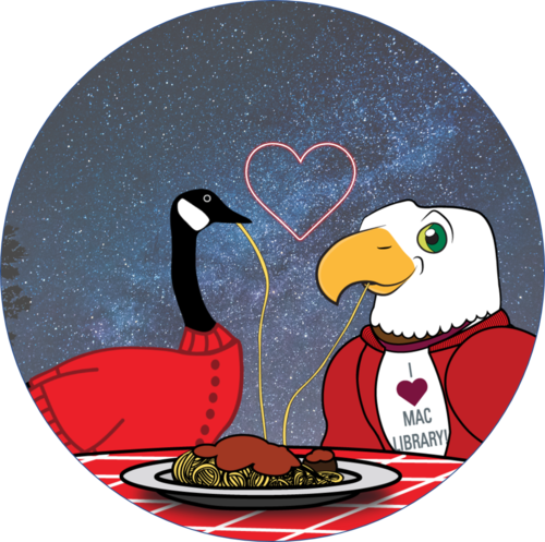 Goose and eagle sharing a plate spaghetti