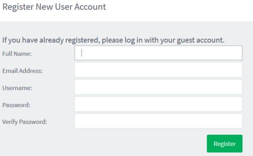 W Print register new user account screen
