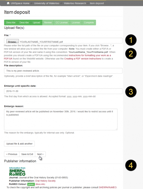 Screenshot of the web form showing the steps described in the accompanying text