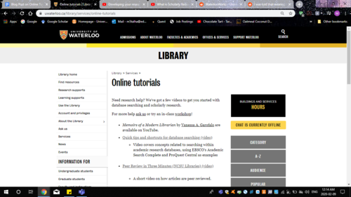 screenshot of library website