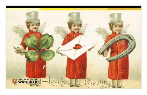 Option 4 - Three cherubs in red top coats holding symbols of love and fortune