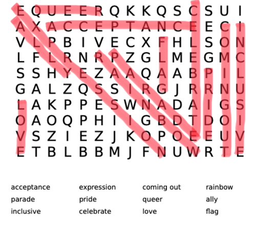Pride word search puzzle answers