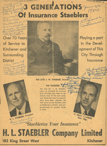 3 generations of Staebler Insurance newspaper ad