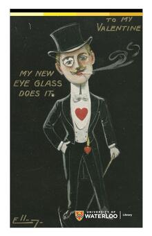 Option 1 - Man in top hat smoking cigarette with phrase &quot;My new eye glass does it.&quot;