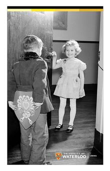 Option 2 - Young boy holding valentine behind his back about to give it to smiling young girl