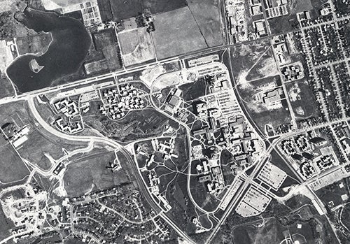aerial view of UWaterloo campus in 1971