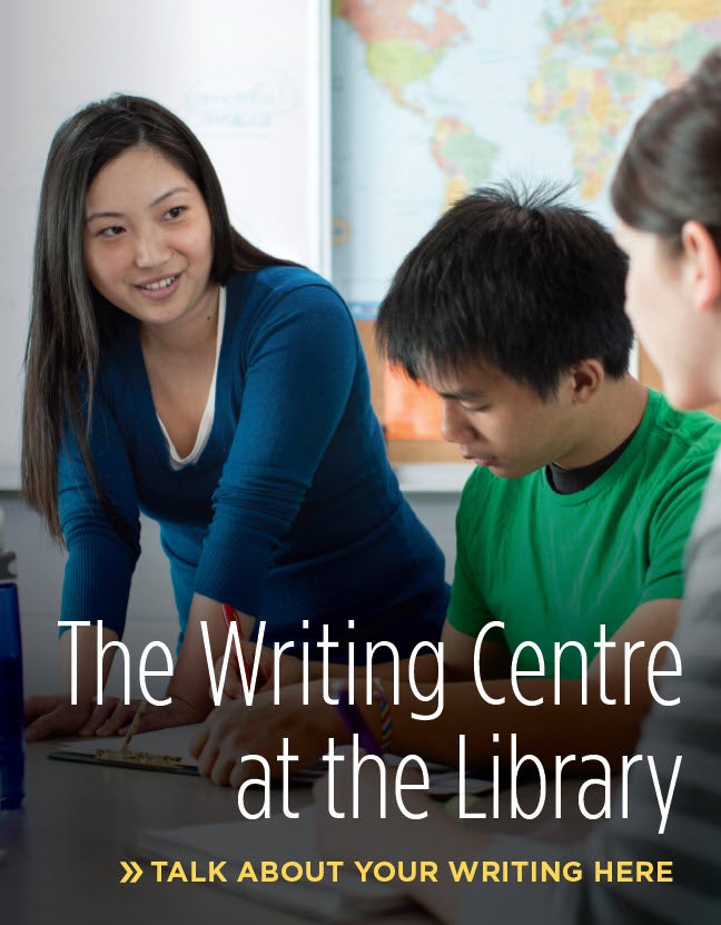 Writing Centre at the Library poster showing a woman helping students
