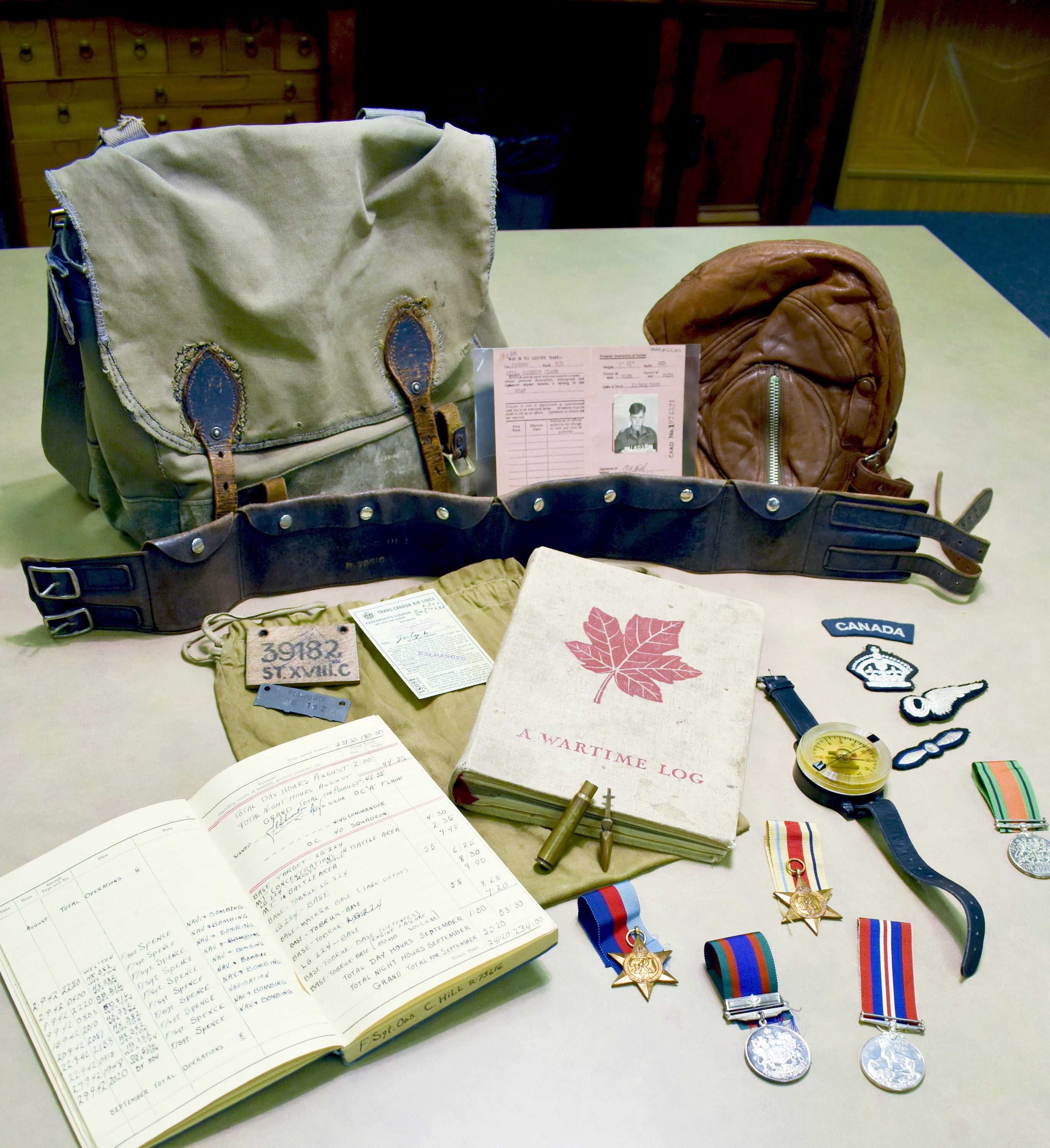 Gear, medals and artifacts from WWII