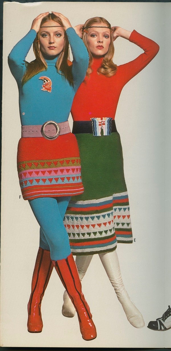 Women wearing knit skirts from the 1970s