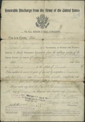 Harry Byers' discharge papers.