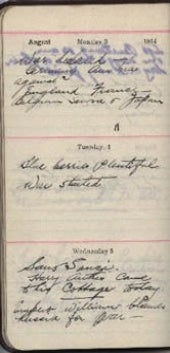 Page from Albert Liborius Breithaupt's diary, August 3-5 1914