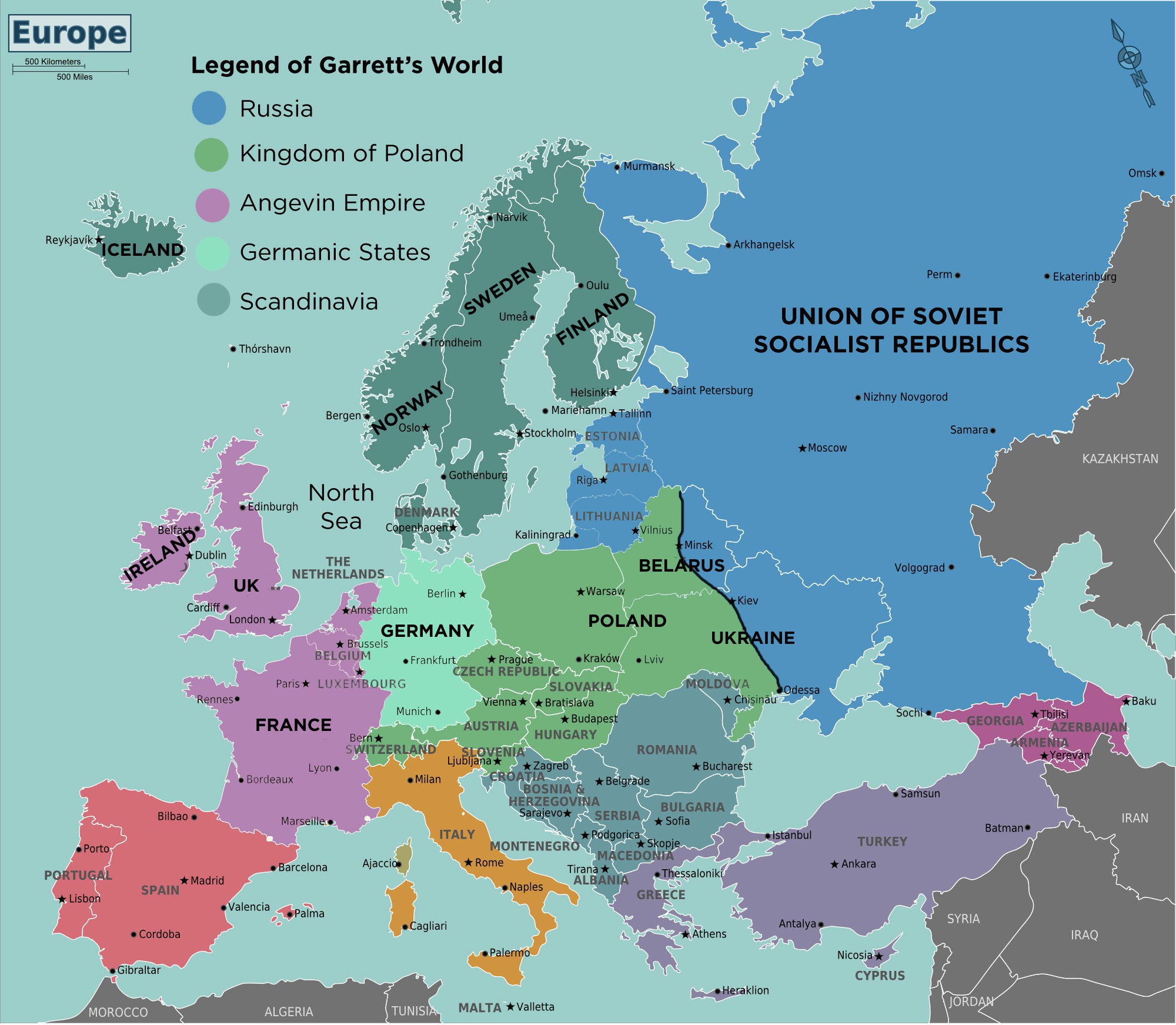 Map of Garrett's Europe.