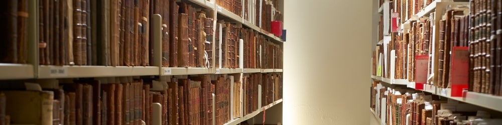 Shelves of rare books
