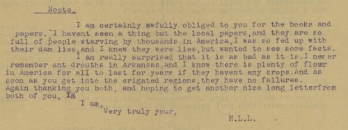 Letter excerpt from H.L.L.