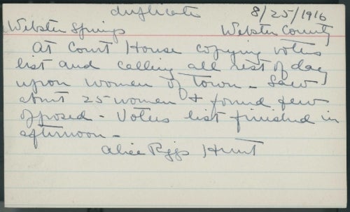 Index card dated August 25, 1916