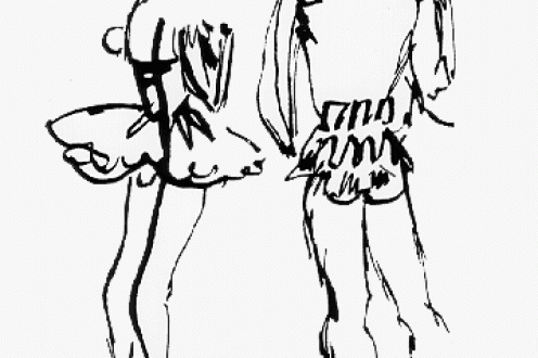 Illustration of male and female dancers.