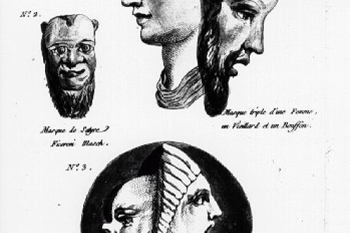 Illustration of faces and masks.