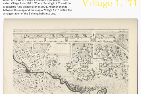 A map of Village 1 in 1971 with descriptive text