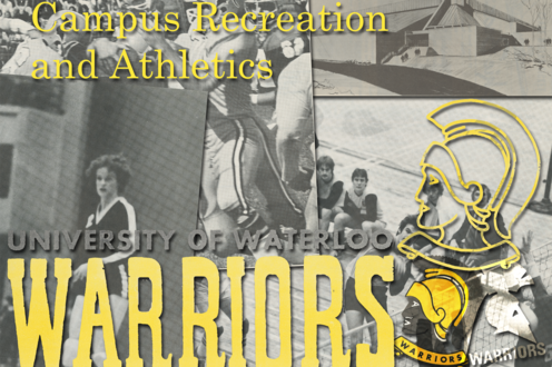 A collage of photographs depicting athletes and Warriors logos.