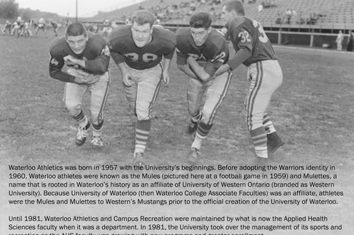 A photograph of four football players running with a football on a field, descriptive text below