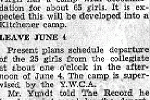 News clipping: "25 KW-W girls to pick fruit: will be stationed at YWCA camp in St. Catharines area."