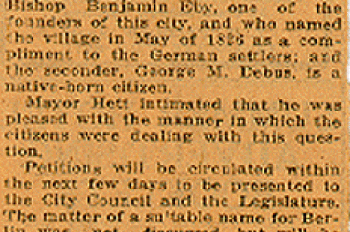 Name change news clipping: "Citizens of Berlin want name change" part 4.