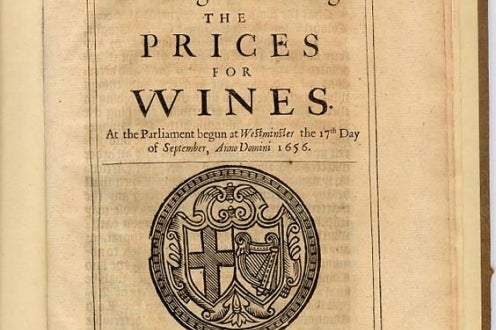 An Act for Limiting and Setling the Prices for Wines: front page.