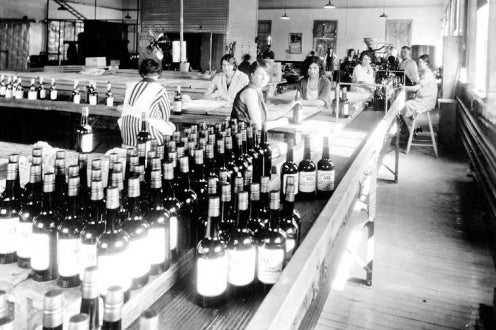 Bottling line with workers.