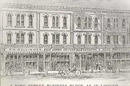 Illustration with caption: A King Street Business Block as it Looked in the Early Eighties.