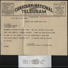 William Lyon Mackenzie King telegram.