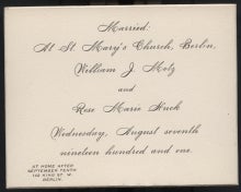 William John Motz and Rose Marie Huck Marriage Notice Card.