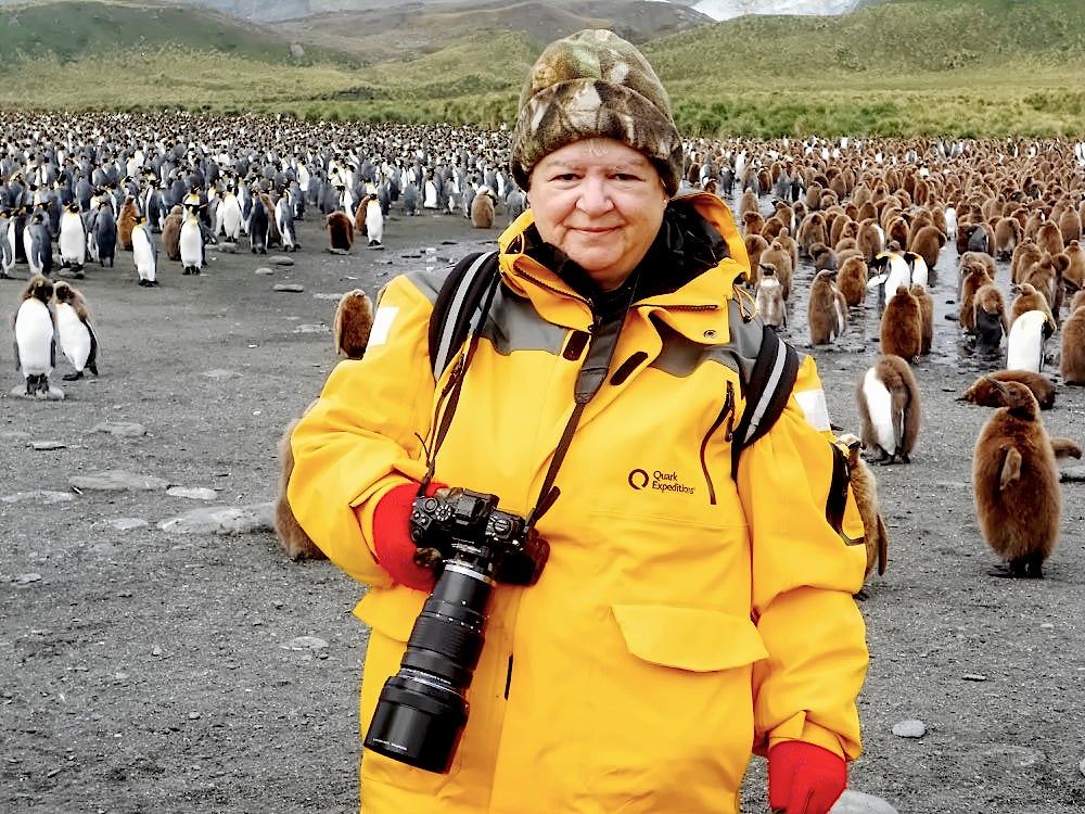 Lydia Dotto with King Penguins in Gold Harbour, South Georgia Islands, Antarctica 