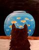 cat looking at a fish bowl