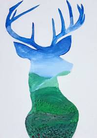 landscape painting in the shape of a deer 