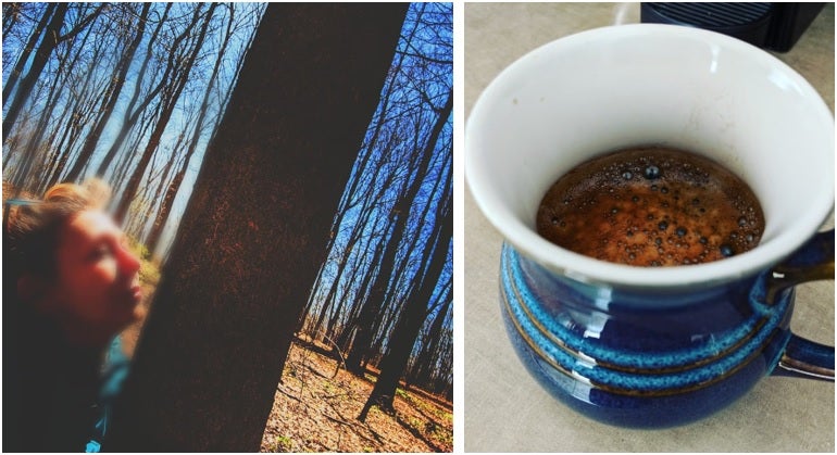 Tree gazing, a cup of coffee