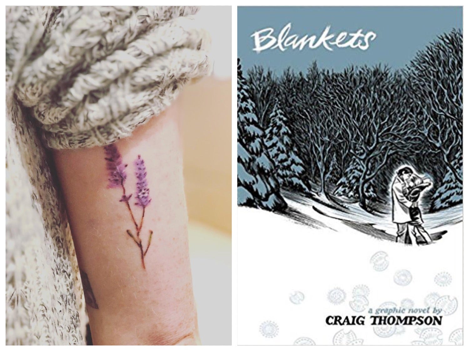 Image of tattoo next to book cover