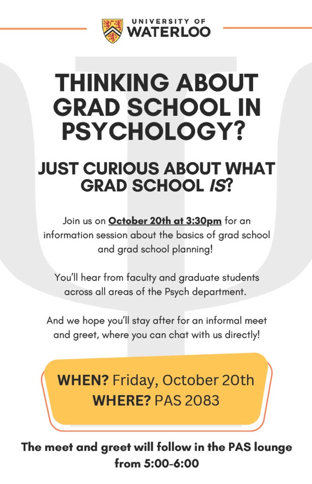 A flyer for the graduate school information session.