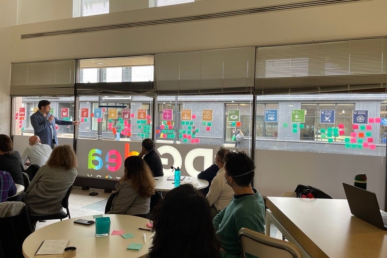Presenting the findings of an activity at a workshop