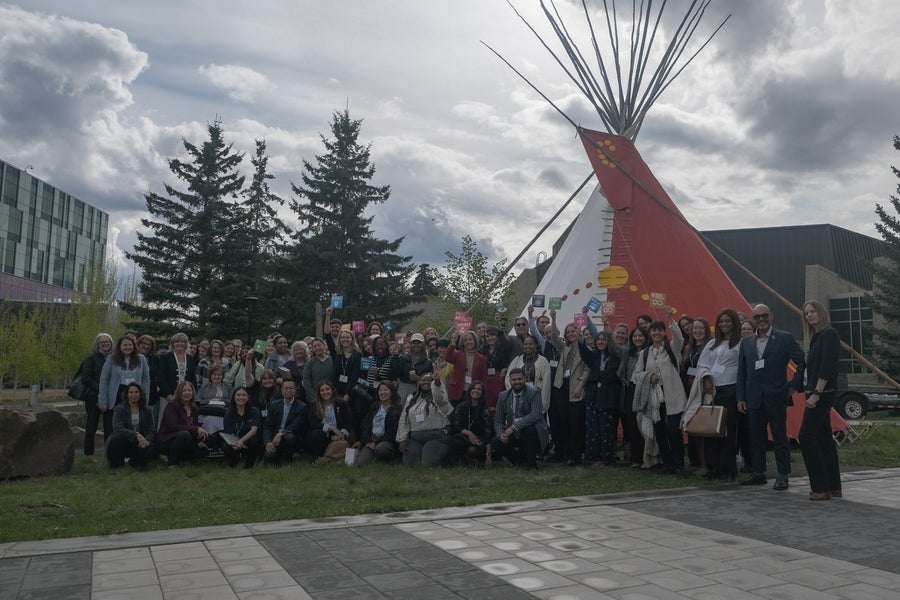 Group photo at the University of Calgary Teepee. 