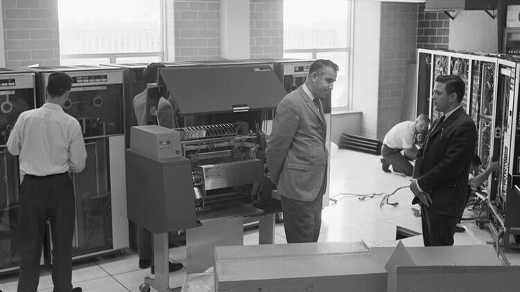 Wes Graham and colleagues in a computer lab