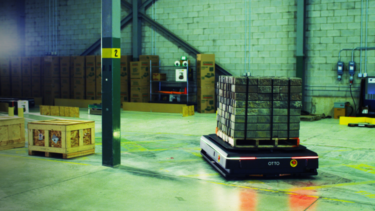 Clearpath robot in a warehouse