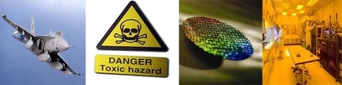 Aircraft, a hazardous materials sign, a wafer and a lithography lab