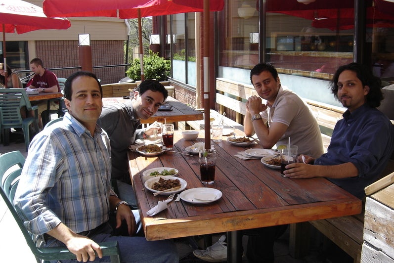 Students and Prof. Behrad having lunch outside in 2009