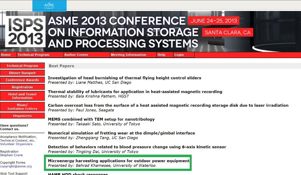 Image with all the other listed winners of ISPS Best Paper, along with Behrad's paper highlighted