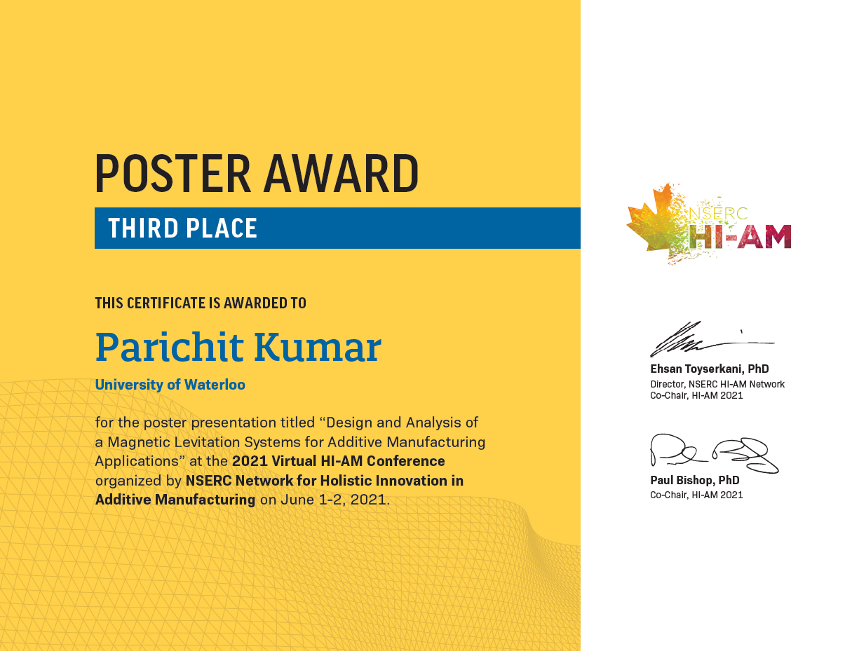 Parichit Kumar - HI-AM 2021 3rd-place poster presentation award