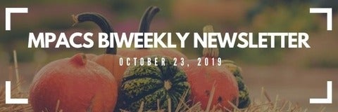 MPACS newsletter banner for October 23. Picture of various coloured pumpkins