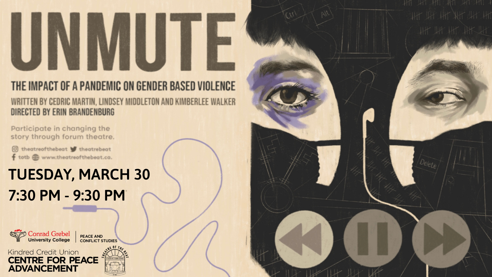 Unmute Poster showing two masked individuals, one with a bruised eye