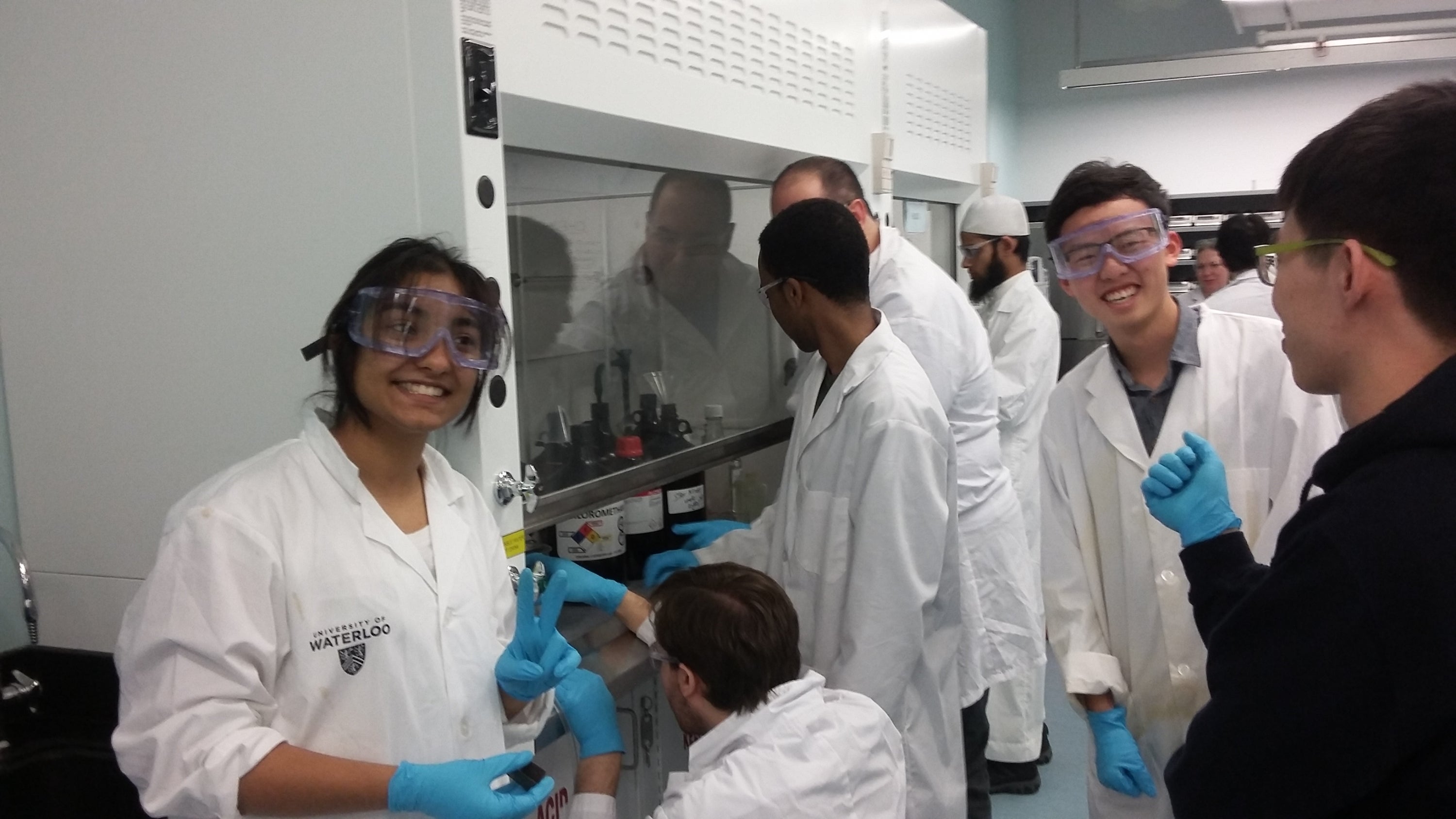 Students working on the lab in fumehood