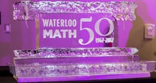 Ice sculpture with Waterloo Math 50 etched in