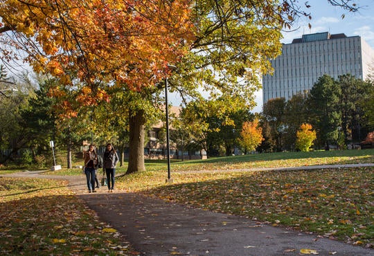 Students walking in Fall